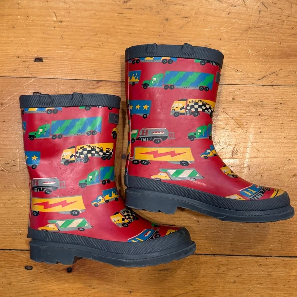 Hatley Kids Rain Boots with Vehicle Design Red Trucks toddler size 11